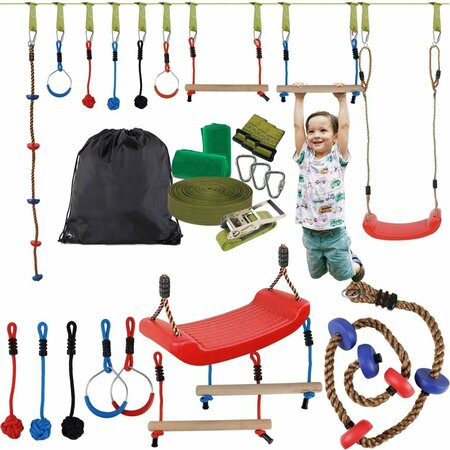 WONKAWOO Ninja Warrior Obstacle Course Rope Set for Kids 42 ft. Line with Swing 619629044687